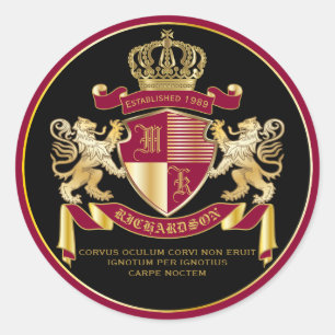 Maak uw eigen wapenschild Red Gold Lion Emblem Ronde Sticker
