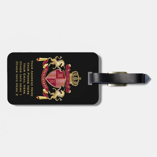 Maak uw eigen wapenschild rood-goudblauw-embleem bagagelabel (Achterkant horizontaal)