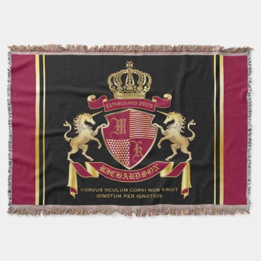 Maak uw eigen wapenschild rood-goudblauw-embleem deken (Voorkant)