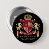 Maak uw eigen wapenschild rood-goudblauw-embleem ronde button 7,6 cm (Voorkant /achterkant)