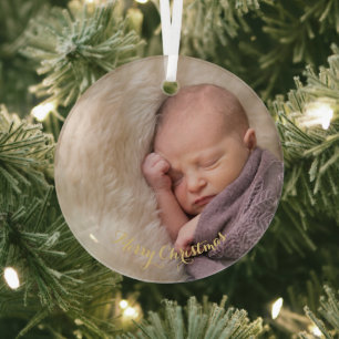 Maak van Baby Girl Boy eerste eerste kerstfoto Glas Ornament