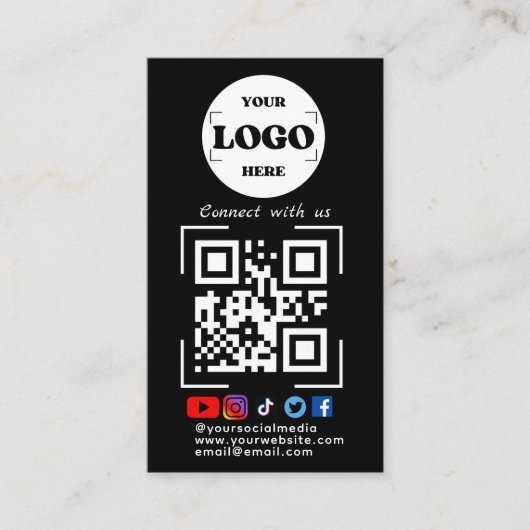 Maak verbinding met ons Social Media QR Code Black Visitekaartje (Voorkant)