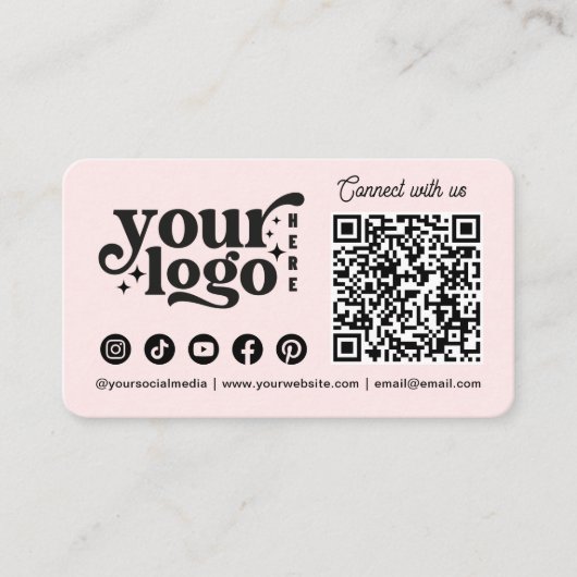 Maak verbinding met ons Social Media QR Code roze Visitekaartje (Voorkant)