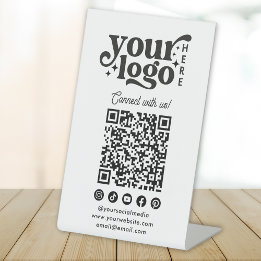 Maak verbinding met ons Social Media QR Code White Reclamebord Met Voetstuk