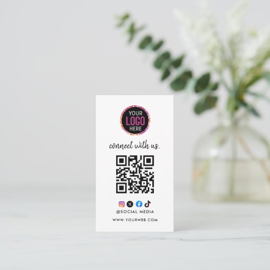 Maak verbinding met ons | Sociale media — QR-code Visitekaartje (Staand voorkant)
