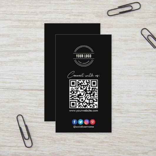 Maak verbinding met ons | Sociale media — QR-code  Visitekaartje (Voorkant / Achterkant in situ)