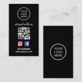 Maak verbinding met ons | Sociale media QR-code zw Visitekaartje (Voorkant / Achterkant)
