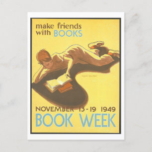 "Maak vrienden met boeken"  Bibliotheek Poster Briefkaart