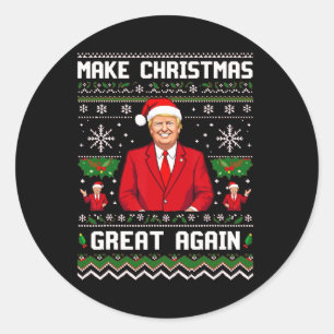 Maak vrolijk kerstfeest weer geweldig Santa Trump- Ronde Sticker