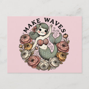 Maak Waves Zeemeerminillustratie Schattigee Zeemee Briefkaart