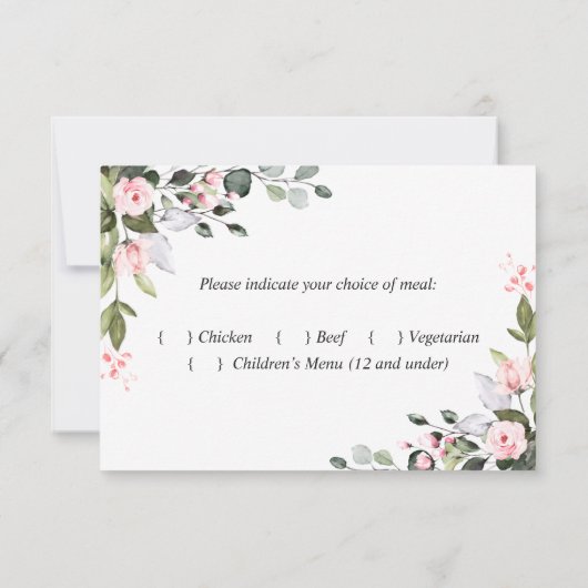 MAALTIJDKEUZE Elegante Eucalyptus Roze Rozen Bruil RSVP Kaartje (Achterkant)