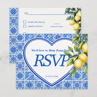 💙🍋Maaltijdkeuze + QR Azul & Limone Romance RSVP Kaartje