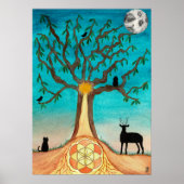 Maan Aquarel Boom Des Levens Kunst Poster (Voorkant)