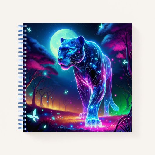 Maan en Panther Holografisch Neon Kleurrijk | Notitieboek (Voorkant)