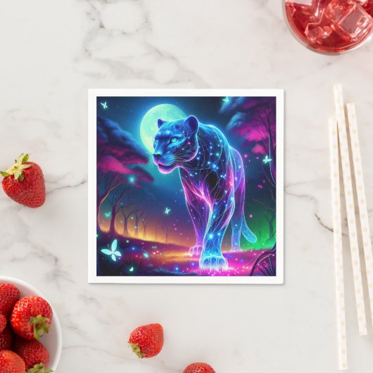 Maan en Panther Holografisch Neon Kleurrijk | Servet (Insitu)