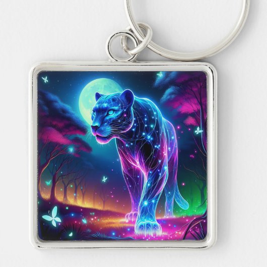 Maan en Panther Holografisch Neon Kleurrijk | Sleutelhanger (Voorkant)