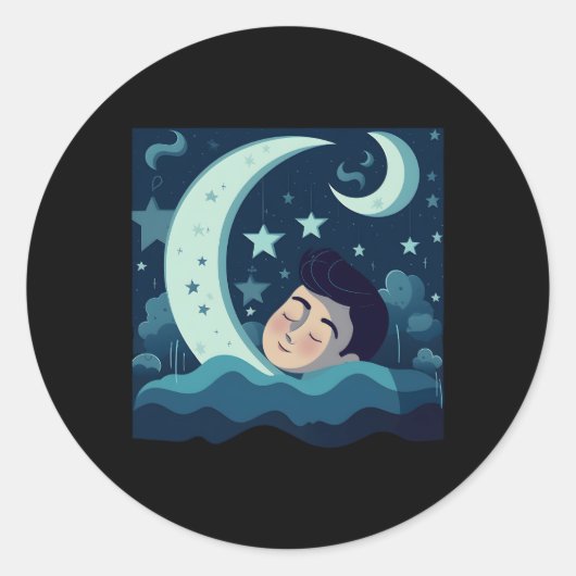 Maan en slaap ronde sticker (Voorkant)