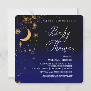 Maan en sterren Baby shower Royal Blue Square Kaart