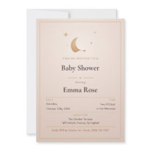 Maan en Sterren Baby Shower Uitnodiging, Blush