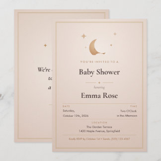Maan en Sterren Baby Shower Uitnodiging, Blush