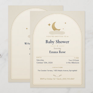 Maan en sterren babyshower uitnodiging, Crème verh