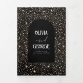 Maan en Sterren Boog Hemelse Zwarte Huwelijksfoto Drieluik Uitnodiging (Cover)