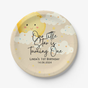 Maan en Sterren Crème 1e Verjaardag Papieren Bordje