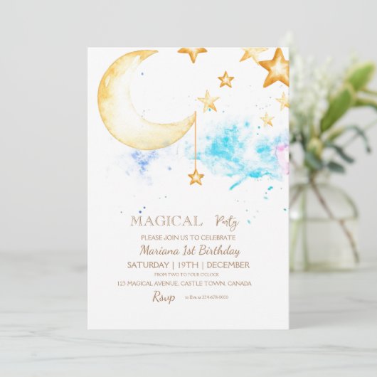 Maan en sterren Girly 1e verjaardag Kaart (Staand voorkant)