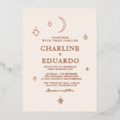 Maan en sterren hemelse sterrenbeeld gouden bruilo folie uitnodiging (Voorkant)