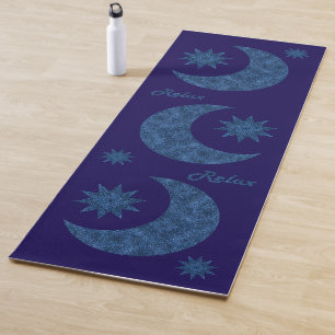 Maan en sterren in een blauwe glinsterlook - Ontsp Yogamat