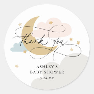 Maan en sterren Meervoudig Manuscript Baby shower  Ronde Sticker