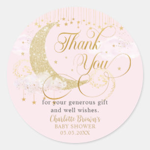 Maan en Sterren Pastel Roze Baby Shower Dankjewel Ronde Sticker