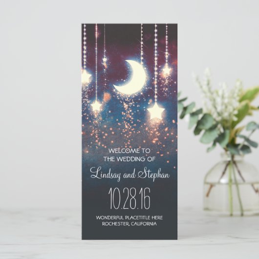 Maan en sterren rustieke bruiloft programma (Staand voorkant)
