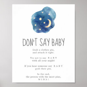 Maan en sterren zeggen geen baby spel teken poster