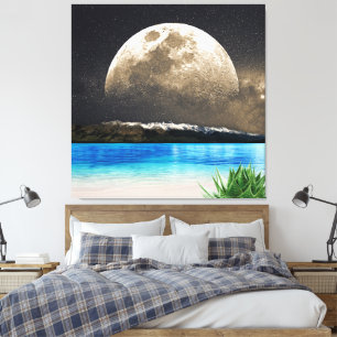 maan en strand canvas afdruk