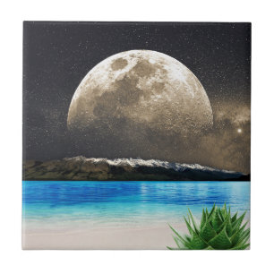 maan en strand tegeltje