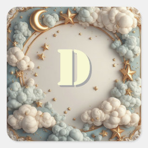 ✨ Maan en wolken kinderkamer naam ontwerp ✨ Vierkante Sticker