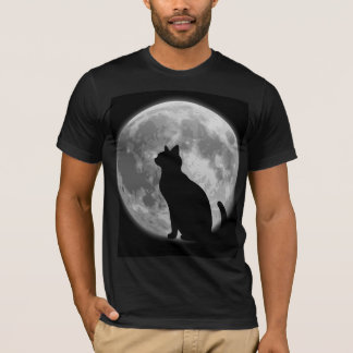 Maan en zwarte kat t-shirt