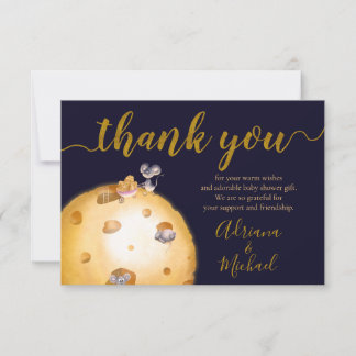 maan gemaakt van kaas, goudglitter, baby shower bedankkaart