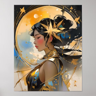 Maan Godin Mooie Vrouw Kunst Hemelse Sterren Poster