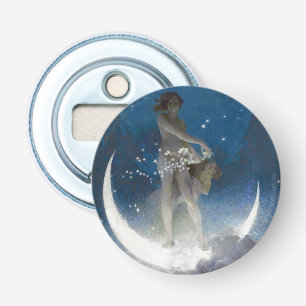 Maan Godin verspreidt 's nachts sterren Button Flesopener