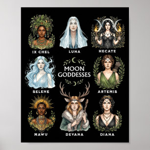 Maan godinnen heksachtige heidense goddelijke vrou poster