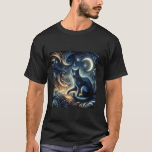 Maan Kitty Surreal Donkere Fantasie Kat Psychedeli T-shirt