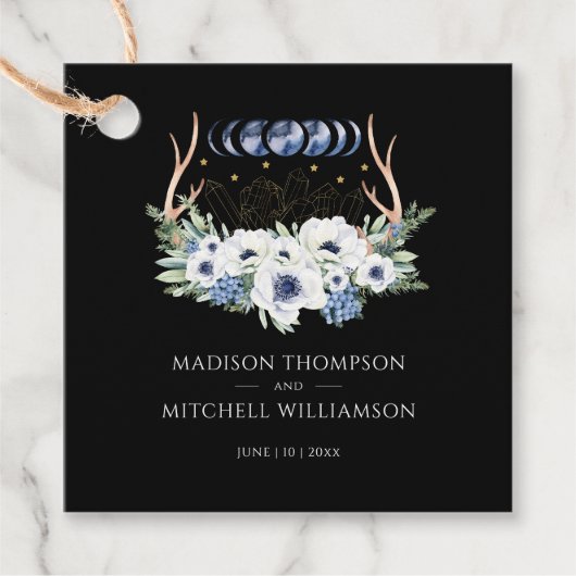 Maan Kristallen Bloemen Boho Metafysische Bruiloft Bedankjes Labels (Voorkant)