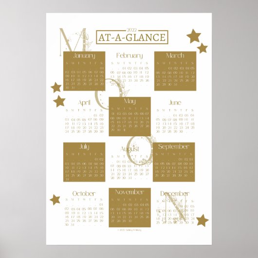 Maan Monogram 2022 Wandkalender Poster (Voorkant)