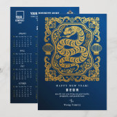 Maan Nieuwjaar van de Slang QR-code Blauwe Kalende Feestdagenkaart (Voorkant / Achterkant)