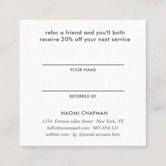 MAAN PSYCHISCH MEDIUM PALM LEZEN VERWIJS VRIEND VIERKANTE VISITEKAARTJE (Achterkant)