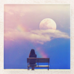 Maan Regenboog: Pastel Sky Beauty. Glazen Onderzetter