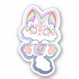Maan regenboog wolk kitten sticker