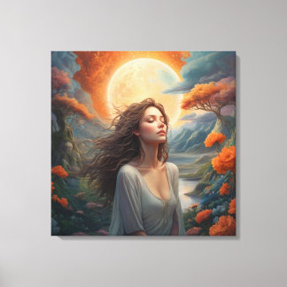 Maan Sereniteit: Betoverde Bos Muse Canvas Afdruk